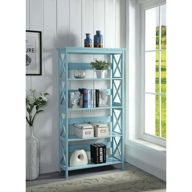 Tier Bookcase Sea Foam Blue, Convenience Concepts Oxford 5 Tier Bookcase With Drawer White