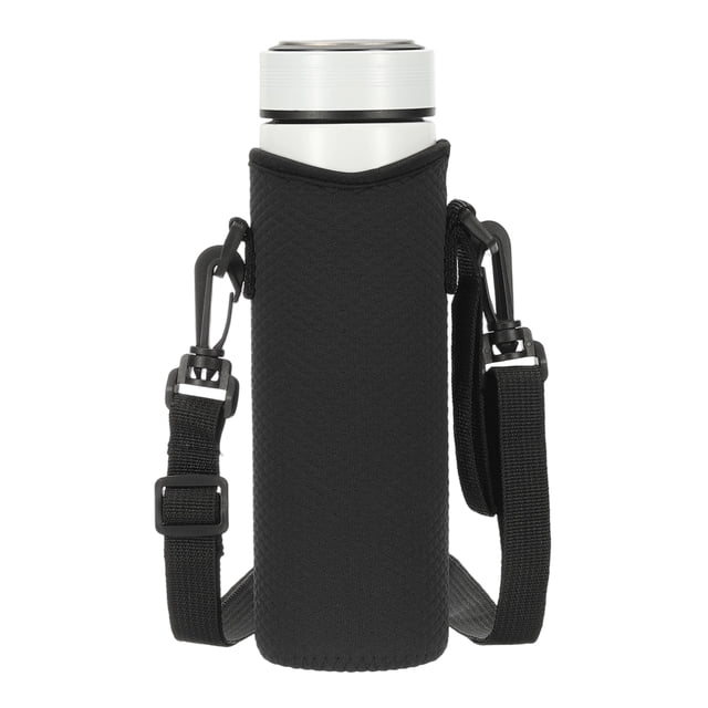 Funda para botella de agua de neopreno Uxcell con correa, bolsa portabotellas de vidrio aislada de 12 oz, funda para botella de bebida colapsable con diseño de cuadrícula de diamante, negra
