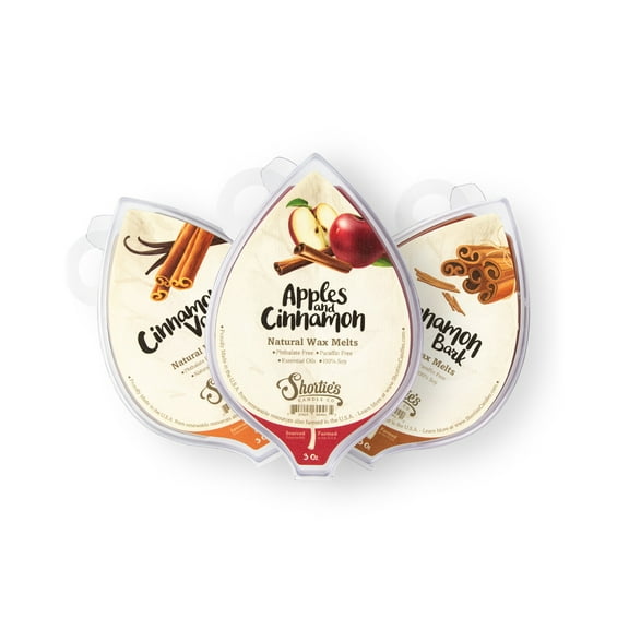 Natural Cinnamon Spice Soy Wax Melts Variety Pack - Apples & Cinnamon, Cinnamon Bark, Cinnamon Vanilla - All Natural   Essential Oils   Phthalate Free - Shortie's Candle Company