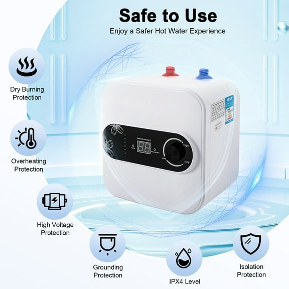 Electric Mini Tank Hot Water Heater 8L for RV Trailer Kitchen Under Sink Counter