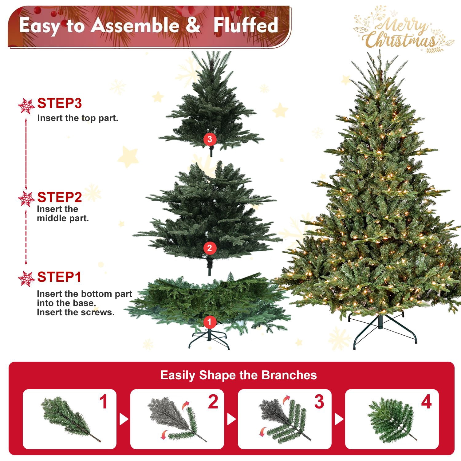 Alvantor 6FT Christmas Tree Full-Shape Holiday Tree with 500 LED Lights & 1763 Tips for Indoor Holiday Decoration Green