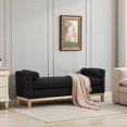 thumbnail image 2 of 66.34"W Elegant Upholstered Bench with Natural Wood Legs and 2 Bolster Pillows, Multifunctional Daybed Ottoman with High-density Foam Padding, for Bedroom, Living Room, Entryway, Black, 2 of 9