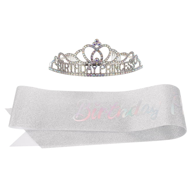 1 juego de corona y banda de cumpleaños, tiara de cumpleaños, corona y banda para mujer, accesorio para fiesta de cumpleaños