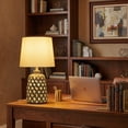 thumbnail image 6 of C Cattleya 20inch Gray Ceramic Table Lamp with Hollow Cut-Out Base, 3-Way Rotary Switch & Fabric Shade, 6 of 8