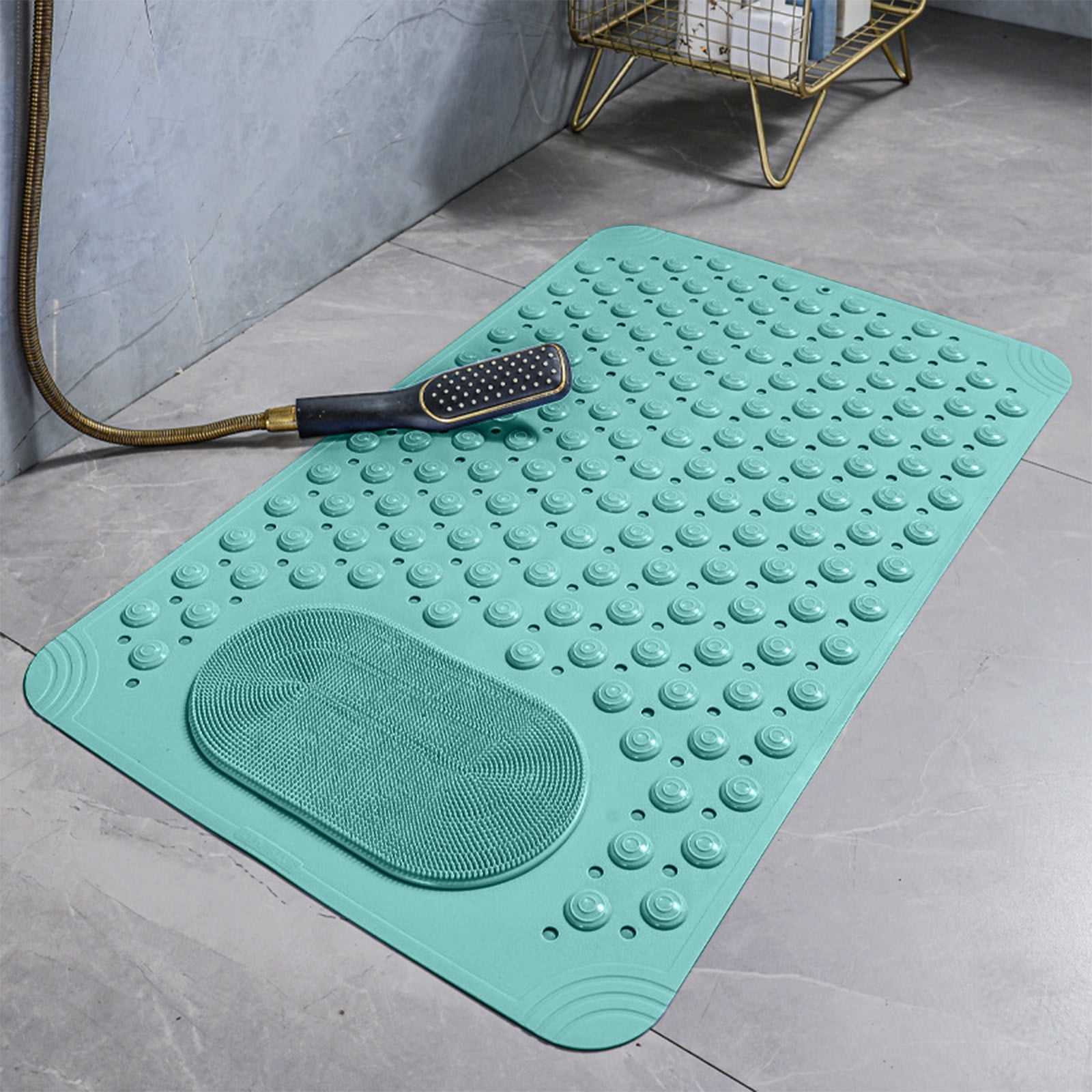 Mecorevxz Bathtub and Shower Mats, Extra Long Non-slip Bath Mat 27.16x14.17 Inch,Washable Bath Tub Mat with Suction Cups & Holes for Bathroom,Green