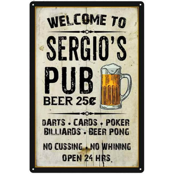 SERGIO'S Pub Sign Vintage Man Cave Bar 8 x 12 High Gloss Metal 208120028292