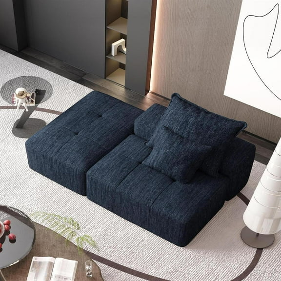Demi Bonn 70" Modern Oversized Modular Sectional Sofa for Living Room, Chenille Fabric Couch with Cushion, 2 Plush Pillows, No Assembly Needed, Blue