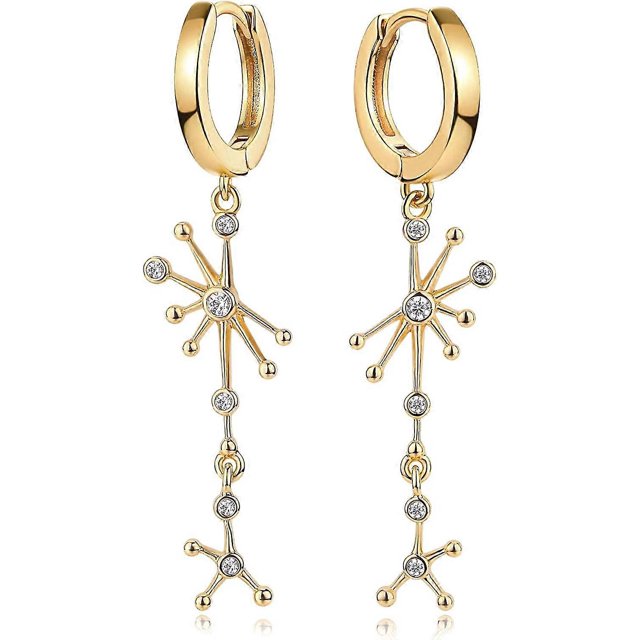 Aros colgantes de oro para mujer, estilo bohemio, de playa, sencillos y delicados, rellenos de oro de 14 k, con diseño de constelación, código de producto 67777 Constelación