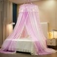 thumbnail image 3 of Princess Bed Canopy for Girls,Bed Canopy Curtain- Double Layer Sheer Mesh Dome Bed Curtain- Round Lace Princess Mosquito Net Tent with led Stars String Lights(Purple/White), 3 of 14