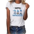 thumbnail image 2 of Penkiiy Happy Hanukkah Shirt Women Chrismukkah Shirt Cat Candle Shirt Love and Light T-Shirt Festival Short Sleeve Tops White, 2 of 8