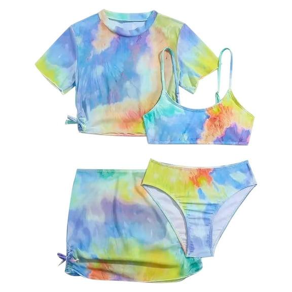 MZXELPRJD Swim Suits for Teen Girls Girls' Clothing Sets Tie Dye Four Piece Swimsuit Set Toddler Bathing Suit for Girls 10-12 Bathing Suit for Kids Bathing Suit Girls Size 14-16 Father Son Bathing