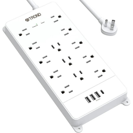 TROND Surge Protector Power Strip with USB, 5ft Long Extension Cord Multi Plug Outlets, 4 USB and 13 AC Outlets 4000J, ETL Listed, White