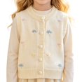 thumbnail image 2 of AUDeals Girls 3D Flower Embroidered Knit Sweater Vest - Round Neck Sleeveless Button Front Cardigan for Kids Casual Layering Wear, 2 of 6