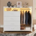 thumbnail image 4 of AOGLLATI Dresser with Clothes Rack for Bedroom Wood, 4 Drawer Dresser White with LED Lights and Power Outlet, 15.7"D x 43.3"W x 44.3"H, Tall Storage Chest of Drawers with Large Capacity, 4 of 10