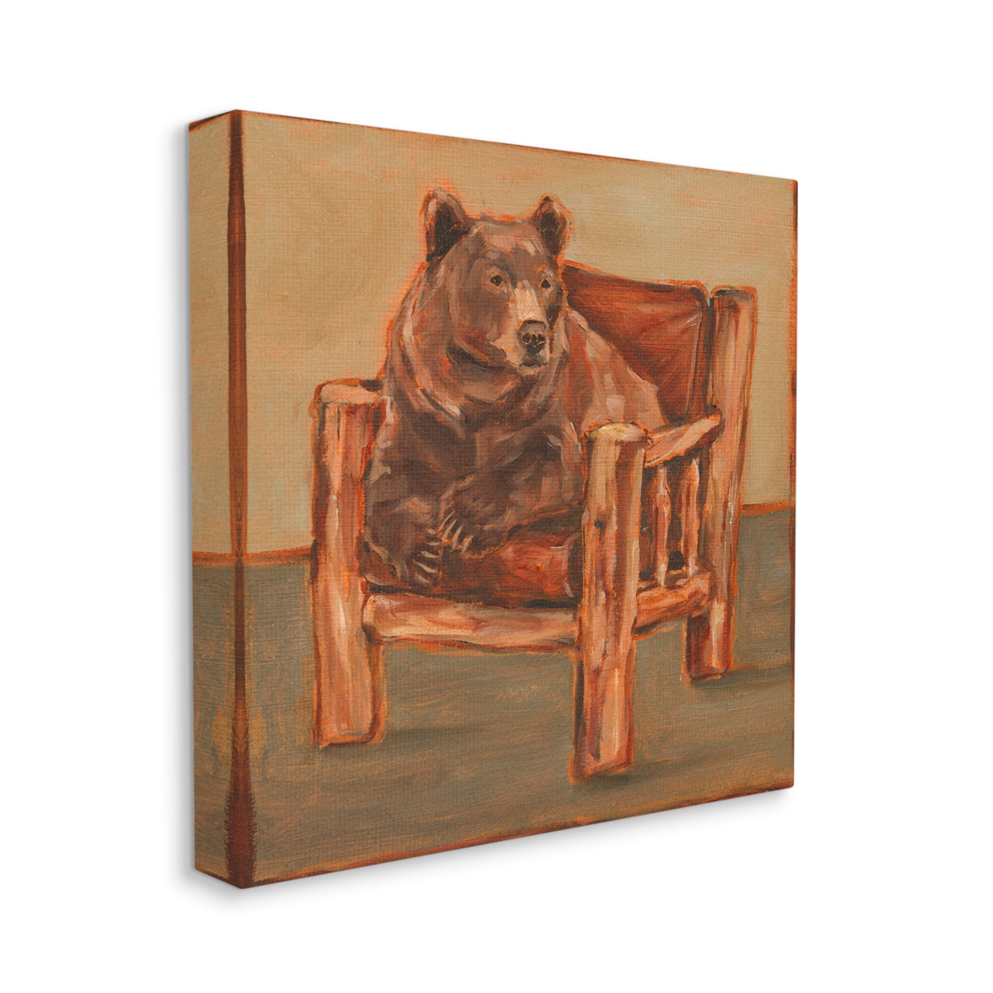 Stupell Industries Bear in Rustic Chair Animals & Insects Painting Gallery Wrapped Canvas Art Print Wall Art, 36 x 36