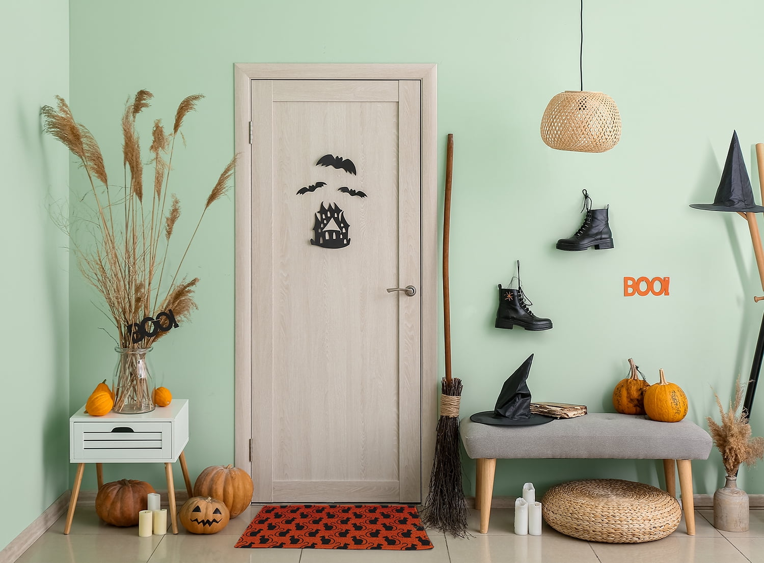 Simply Daisy Spooky Cats Sienna Halloween Chenille Area Rug, 18" x 30"