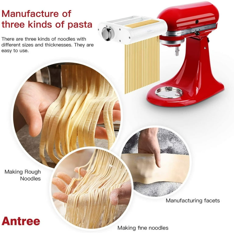 ANTREE Pasta Maker Attachment 3 in 1 Set for KitchenAid Stand Mixers  Included Pasta Sheet Roller, Spaghetti Cutter, Fettuccine Cutter Maker  Accessories and Cleaning Brush 