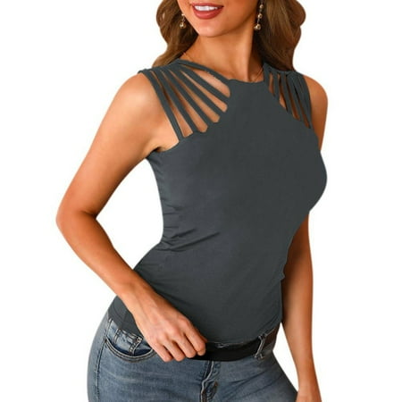 

Solid Color Shoulder Hollow Sexy Outer Wear Knitted Ladies Vest