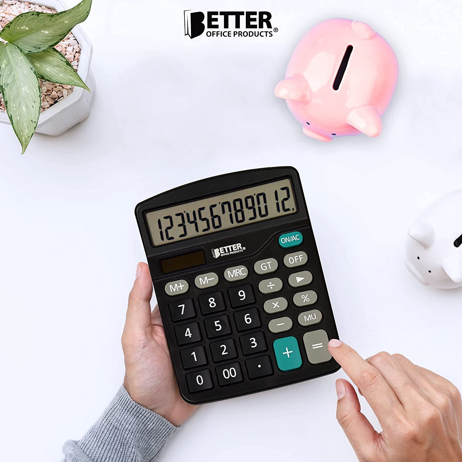 Large Desktop Calculators, 5 Pack, 12-Digit LCD Display, Angled Display Panel, Standard Function, Black, Dual Power with Included AA Battery Power, Pack