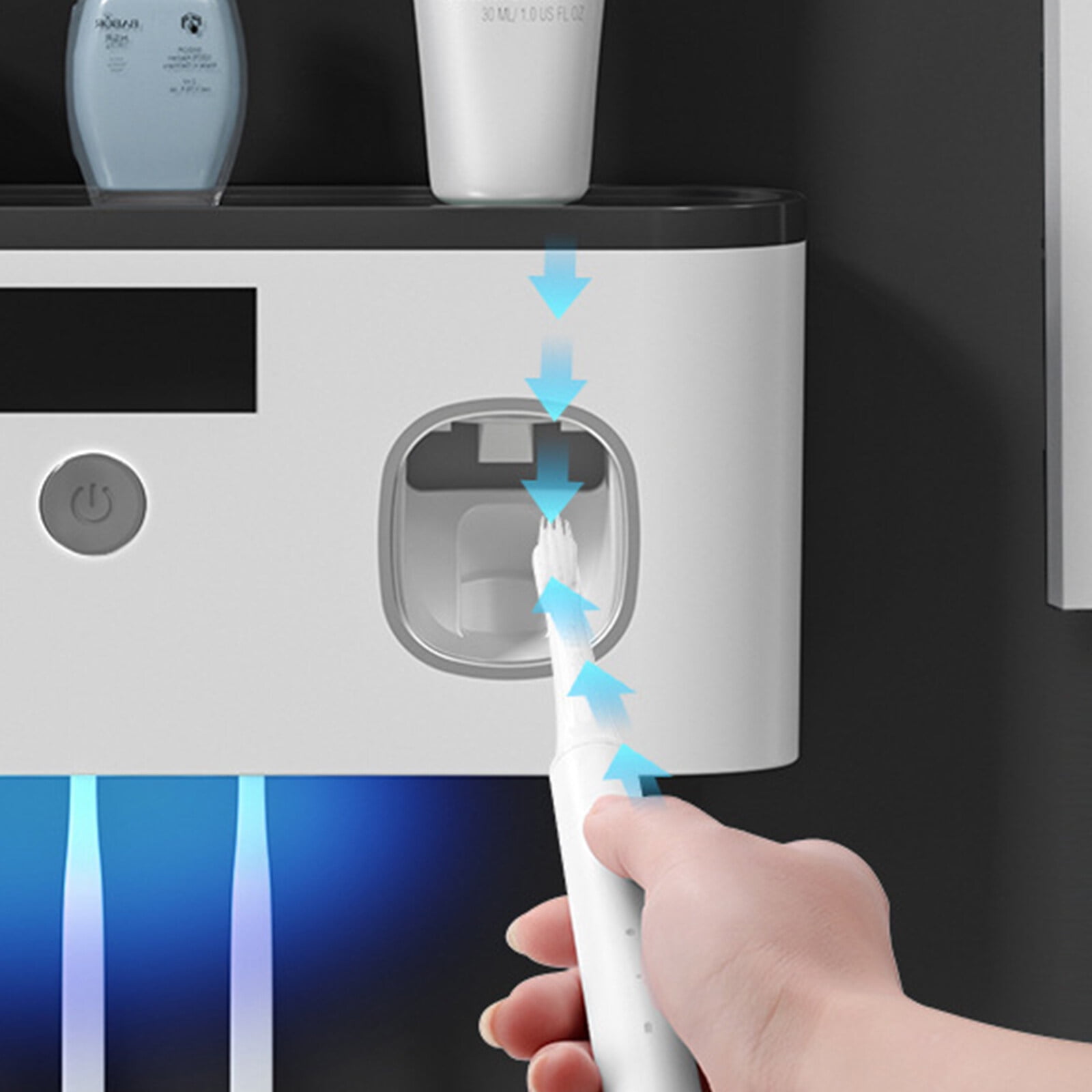 Wall Mount Toothbrush Holder With UV Sterilizer & Toothpaste Dispenser - 5 Brush Slots, Solar Charging