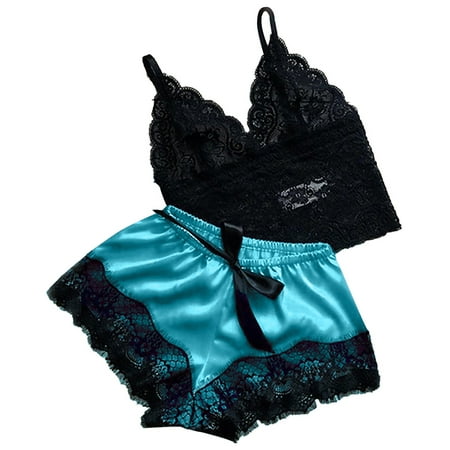 

Women s Lace Cami Top with Shorts 2 Piece Set Sexy Lingerie Pajama Set Summer Comfy Sleepwear Loungewear for Ladies