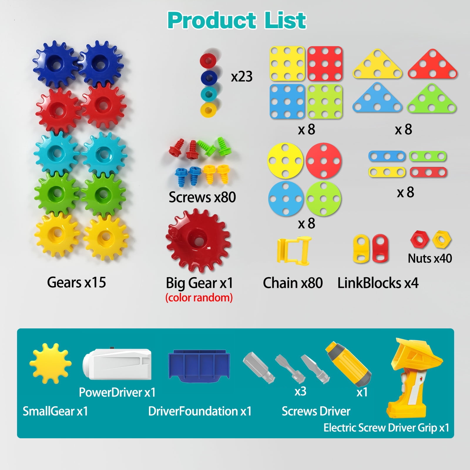 IIROMECI Gears Toys for Kids Ages 4-8, STEM Educational Construction Toys, Engineering Building Blocks Creative Learning Toy Set