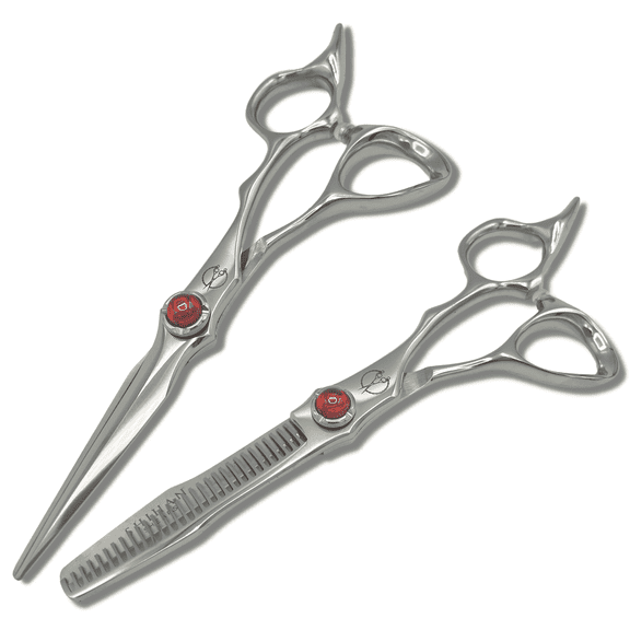 5.5" Professional Hair Shears Set Includes Cutting Scissors and Thinning Shears - VG10 Japanese Stainless Steel - Sharp, Ergonomic, Lightweight - Shihan Shears Red Moon
