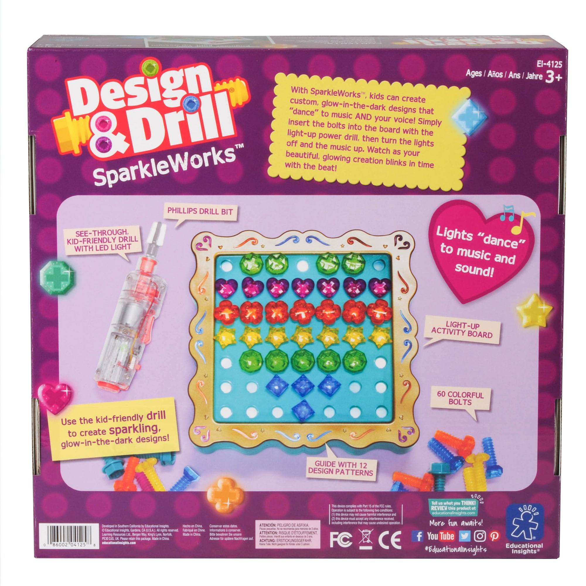 Educational Insights Design & Drill SparkleWorks Toy, with Electric Drill, Preschool STEM & Take Apart Building Toy, Boys and Girls Ages 3 4 5+