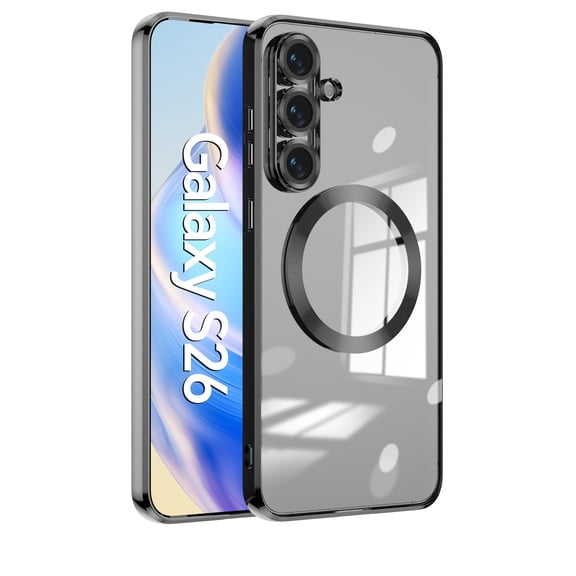 Dteck Soft Clear Case for Samsung Galaxy S26, Shockproof Electroplated TPU Case Camera Lens Full Protection Compatible with Mag Safe Back Phone Cover for Galaxy S26,Black