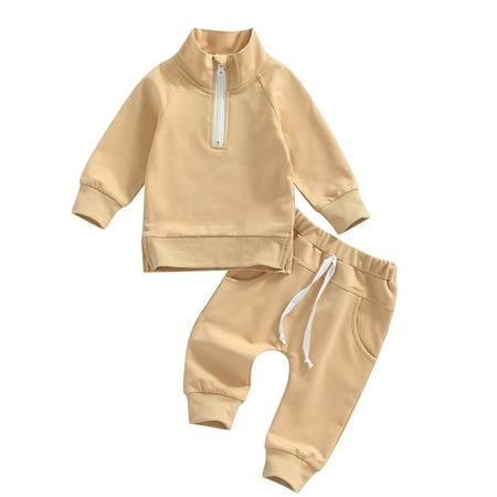 

QWERTYU Newborn Infant Toddler Baby Kids Children Child Half Zip Up Sweatshirt and Pants Set Clothing Set Long Sleeve Outfits for Girl 0-3Y