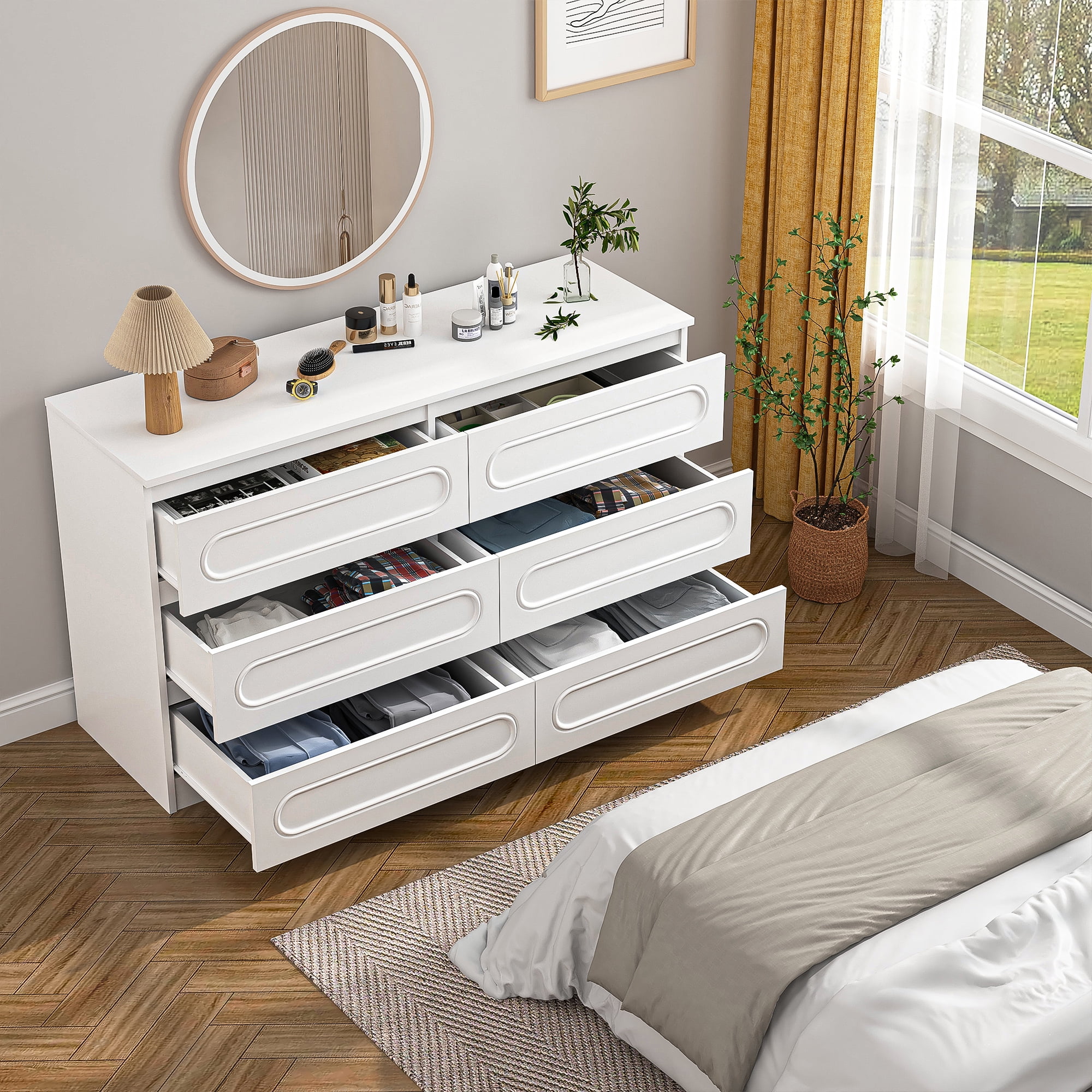YYAo 6 Drawer Double Dresser for Bedroom, Wood Dresser 6 Chest of Drawers, Wide Storage Organizer Cabinet for Living Room Home, White YYAo 6 Drawer Double Dresser for Bedroom, Wood Dresser 6 Chest of Drawers, Wide Storage Organizer Cabinet for Living Room Home, White