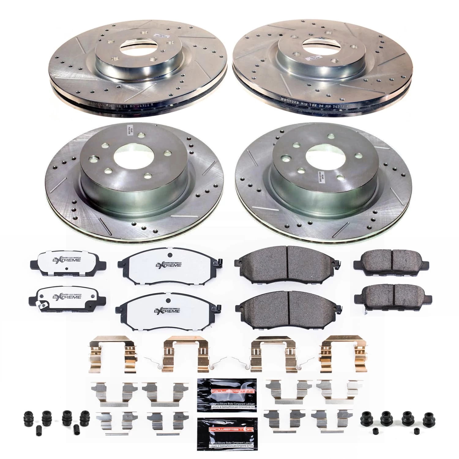 PowerStop Front and Rear Z26 Street Warrior Carbon-Fiber Ceramic Brake Pad and Drilled and Slotted Rotor Kit Fits: INFINITI NISSAN Select Models K9065-26
