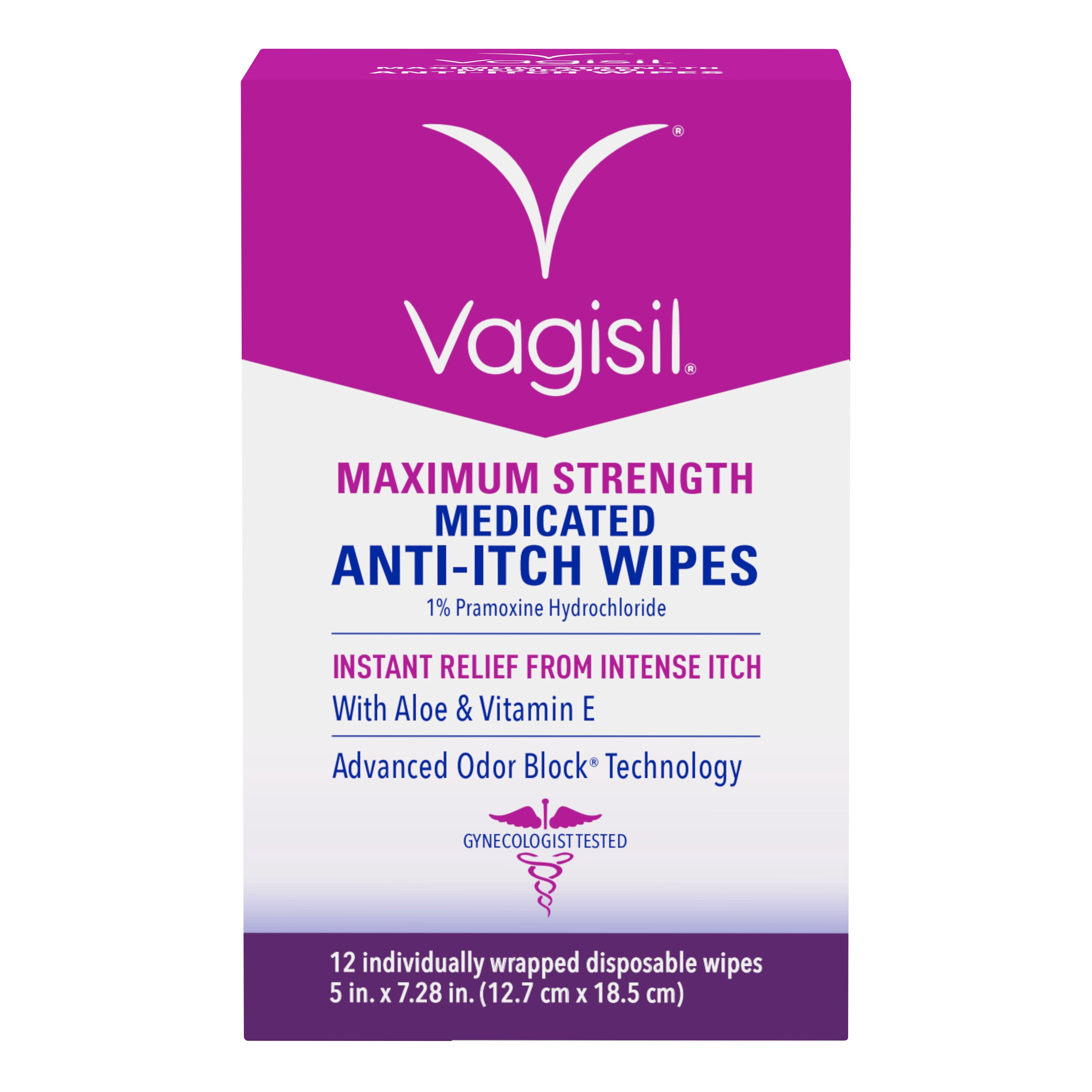 (6 pack) Vagisil Anti-Itch Medicated Feminine Intimate Wipes for Women, Maximum Strength, Gynecologist Tested, 12 Wipes
