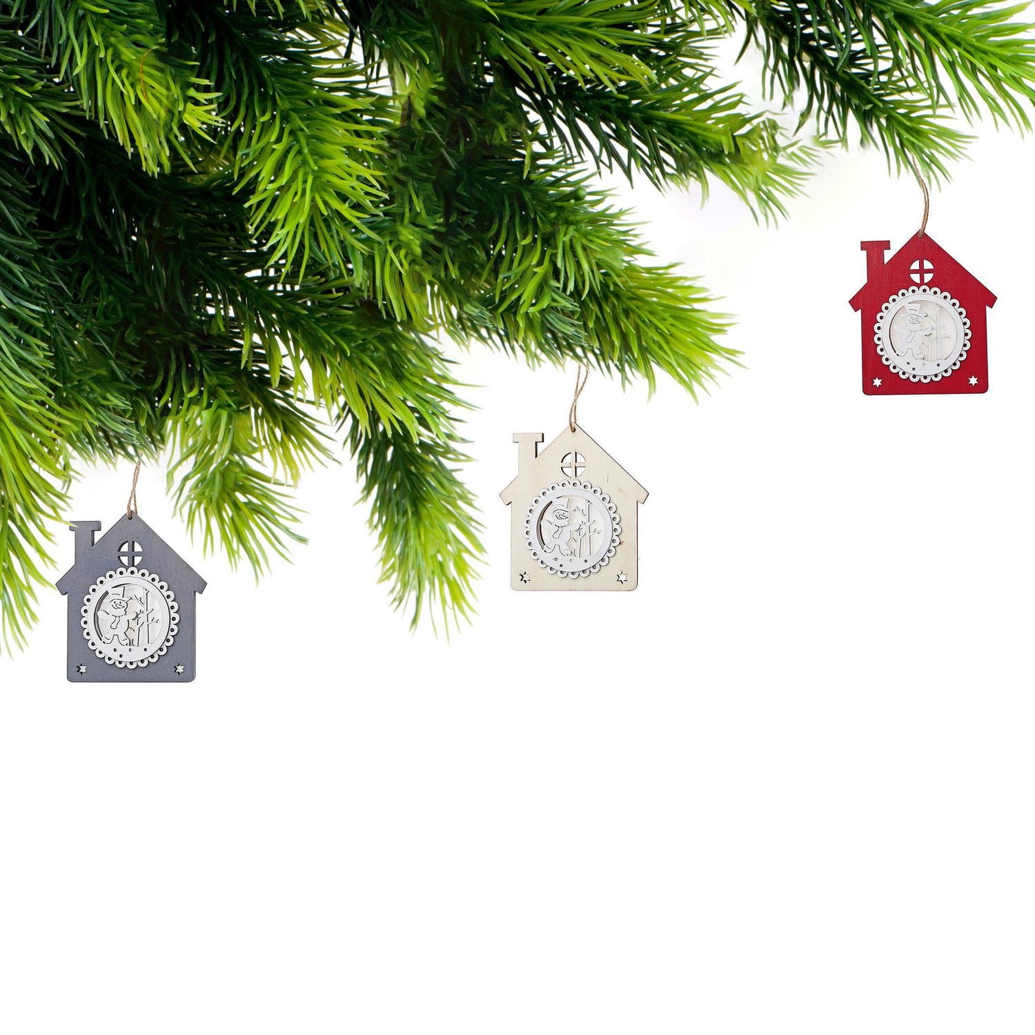 Christmas Ornament House With Snowman  - Set of 6