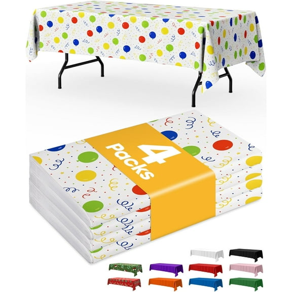 White Plastic Table Cloth - 4 Pack 54" × 108" Rectangle Disposable Tablecloths for 6FT Tables, Waterproof Table Cover for Party, Holiday & Gathering Use