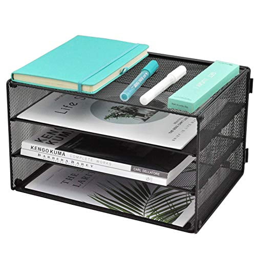 Vovofi 3-Tier A4 Mesh Letter Tray Office Filing Trays Holder Scratch-Resistant Stackable Document Letter Paper Wire Mesh Storage Organiser Black 