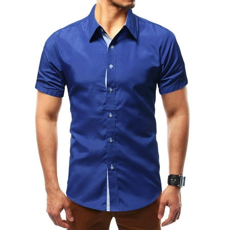 

KDJ Mens Business Button Down Slim Fit Dress Shirts Short Sleeve Formal Shirt Blouse