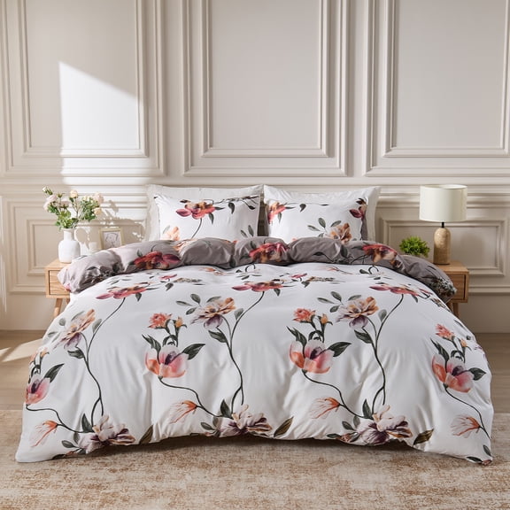 Duvet Cover Full Size - Reversible Cute Floral Duvet Cover Set with Zipper Closure, 3 Pieces Bedding Set with 8 Corner Ties,1 Duvet & 2 Pillow Shams 20"x26"
