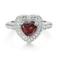 thumbnail image 2 of Gem Stone King 925 Sterling Silver Red Garnet and White Moissanite Heart Shape Ring for Women (1.62 Cttw, Available in Size 5, 6, 7, 8, 9), 2 of 4