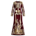thumbnail image 4 of Women's Halloween Gothic Velvet Maxi Dress, Long Sleeve Round Neck Bodycon Dress with Skeleton Floral Print, Elegant Fall Evening Party Gown, 4 of 4
