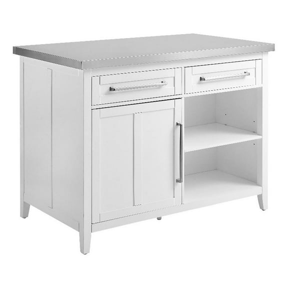 Pemberly Row 2-Drawer Traditional Wood Kitchen Island in White
