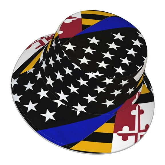 Men Women Thin Blue Line Maryland Flag Reflective Bucket Hat Reversible Runner Cap Visor Hat