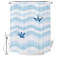 thumbnail image 2 of Blue White Striped Waterproof Fabric Shower Curtain, Starfish Coastal Waves Waterproof Fabric Shower Curtain for Bathroom Curtains Bathtubs Hotel Washable Shower Curtains with 12 Hooks Stall 48x72in, 2 of 8