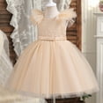 thumbnail image 5 of Toddler Dress Kids Pageant Party Bow Knot Fly Sleeve Solid Gown Dress Dresses for Girls Gold 2-3 Years, 5 of 7