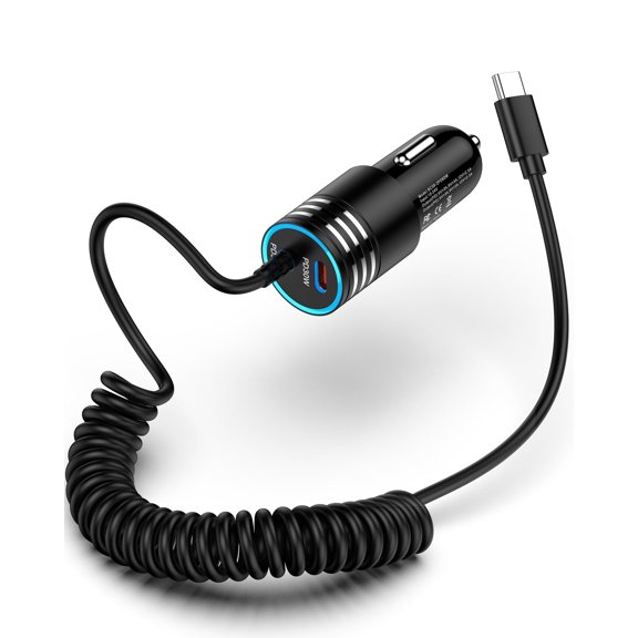 iPhone 16e Car Charger USB C, 60W Dual PD Super Fast Charging Car Adapter with Coiled USB-C Cable for Apple 16 Pro Max/16 Pro/15 Plus/15 Pro, iPad mini/Air/Pro 11 13inch, Type C cargador para for Car