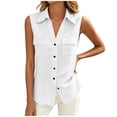 thumbnail image 2 of Stamzod Sleeveless Button Up Shirt Women Summer Cotton Linen Tank Tops Dressy Casual Collared Blouses with Pocket White S, 2 of 8