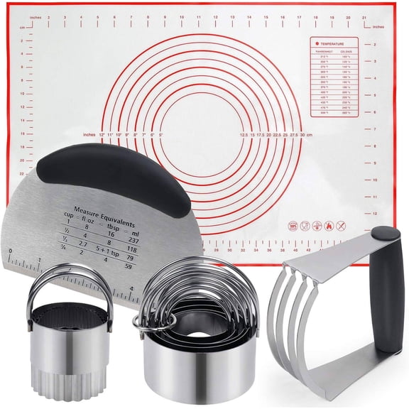 Flantor Baking Tool Set with Pastry Cutter and Dough Scraper, Stainless Steel Bench Scraper and Biscuit Cutter for Bread and Pastry Making