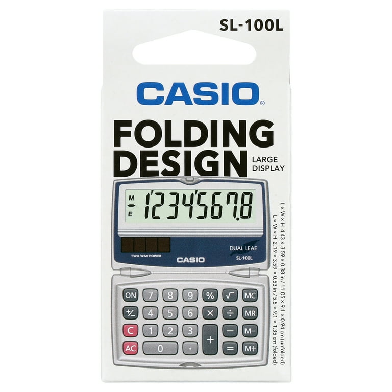 Casio SL-100L 8-Digit Folding Solar Calculator, Large