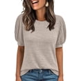 thumbnail image 3 of Women'S Tops Sweater Long Tunic Dressy Casual Blouses Business Cute Trendy Short Sleeve Shirt Khaki S, 3 of 9