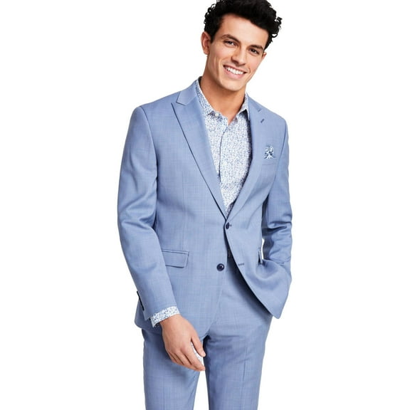 bar III Mens Slim-Fit Wool Sharkskin Two Button Blazer Jacket, Blue, 36 SHORT